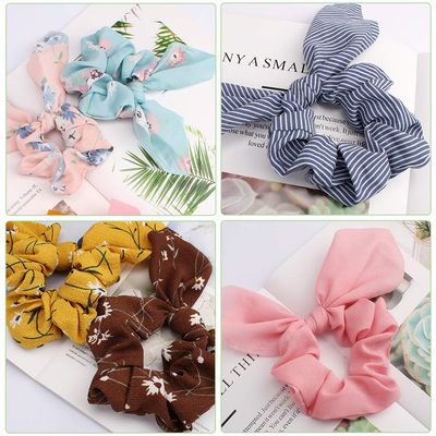 AOPRIE Chiffon Hair Bunny Ear Scrunchies with Bow - 20Pcs Elegant Hair Elastics, Ponytail Holders &amp; Soft Hair Bands