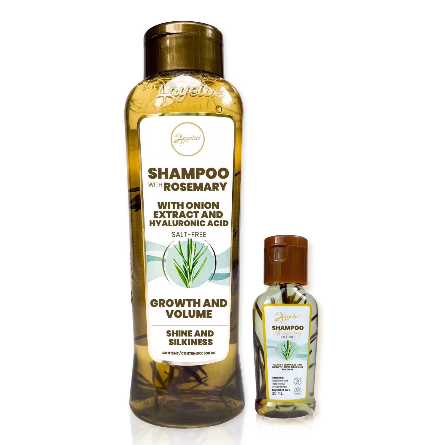 ANYELUZ Kit Duo Rosemary Shampoo + Mini Travel Size, With Onion Extract, Hyaluronic Acid and Rosemary