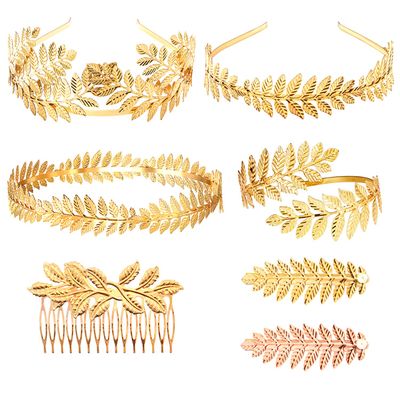 7pcs Goddess Leaf Headband, Greek Goddess Bridal Hairband, Laurel Leaves Crown Gold Leaf Branch Crown Greek Goddess Headpiece Accessories, Romantic Grecian Goddess Costume Accessories - Gorgeous