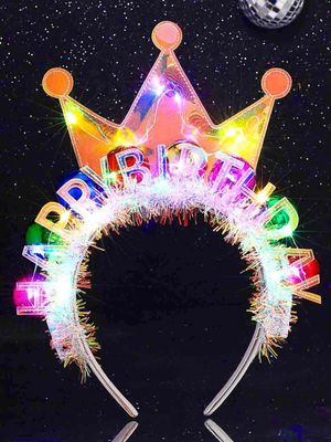 Zoestar Light Up Happy Birthday Crown Headband Glow Ball Hair Bands Sparkly Birthday Party Hair Accessories Women(Colorful)