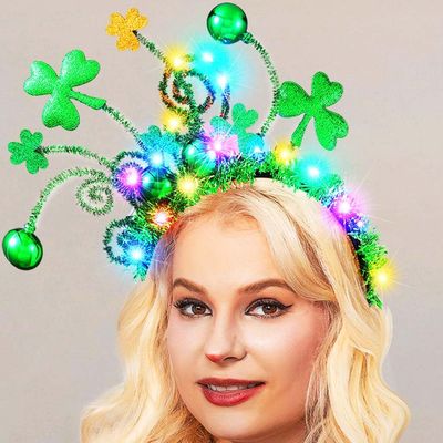 GORTIN Light up St Patrick&#39;s Day Headband LED Shamrock Headpiece Green Balls Irish Festival Costume Headwear Hair Accessories for Women