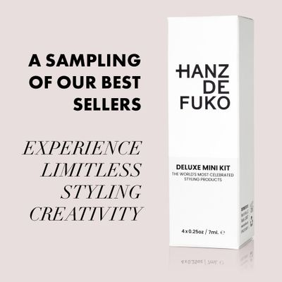 Hanz de Fuko Deluxe Hair Care Kit - Super Styling Sampler Featuring Claymation, Sponge Wax, Modify Pomade, Scheme Cream - 4 pack, 0.25oz each