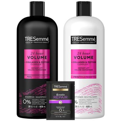TRESemm Shampoo and Conditioner Set, 24 Hour Volume + Keratin Repair Hair Mask - Volumizing Hair Products for Fine Hair with Collagen &amp; Peptide Complex (3 Piece Set)