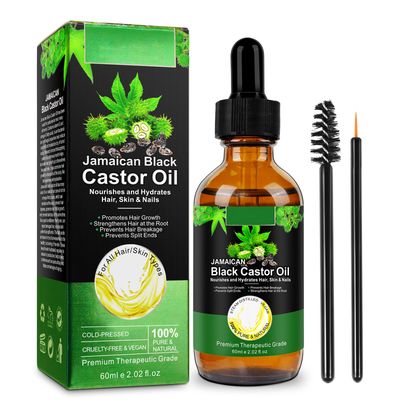 Organic Castor Oil, Black Castor Oil for Hair Growth, 2 Fl Oz Pure &amp; Cold Pressed Hair Oils for Eyelashes and Eyebrows, Moisturizing Scalp, Skin and Nails (1 Pack)