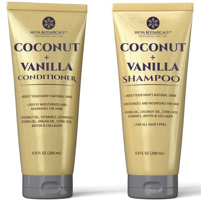 Nuva Botanicals Coconut Shampoo and Conditioner, Vanilla Shampoo and Conditioner with Biotin and Collagen- Moisturizing Shampoo and Conditioner Set with Jojoba Oil, Argan Oil and Vitamin E(6.8oz each)