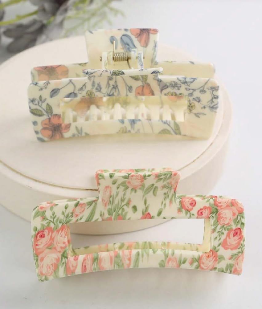 Hair Clips for Women - 4 Inch Large Claw Clips with Strong Hold Jaw, Cute Square Fashion Accessories for Thick, Thin or Long Curly Hair, 3 Pack