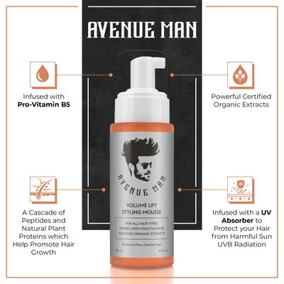 Avenue Man Volume Lift Mousse (5.07 oz) - Styling Hair Products for Men - Firm Hold Foam with Herbal Extracts for All Hair Types - Alcohol &amp; Paraben Free