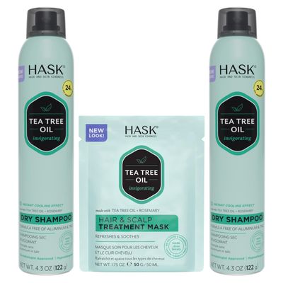 HASK Tea Tree Revitalizing Dry Shampoo Duo (4.3oz-Qty 2) &amp; Tea Tree Revitalizing Deep Conditioner Packette, Aluminum-Free, Sulfate-Free, Paraben-Free, Color Safe, for All Hair Types