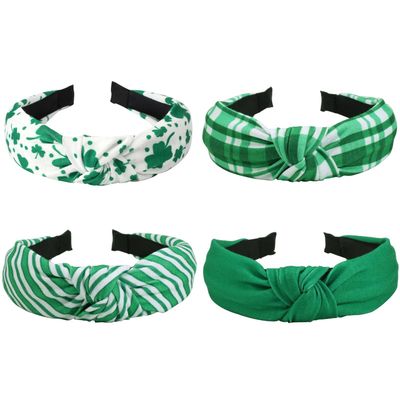 Bookay St.Patrick&#39;s Day Headbands Green Striped Plaid Irish Shamrock Hair Accessories Lucky Leaf Wide Knot Headband for Women Gifrs Gifts HairHoop