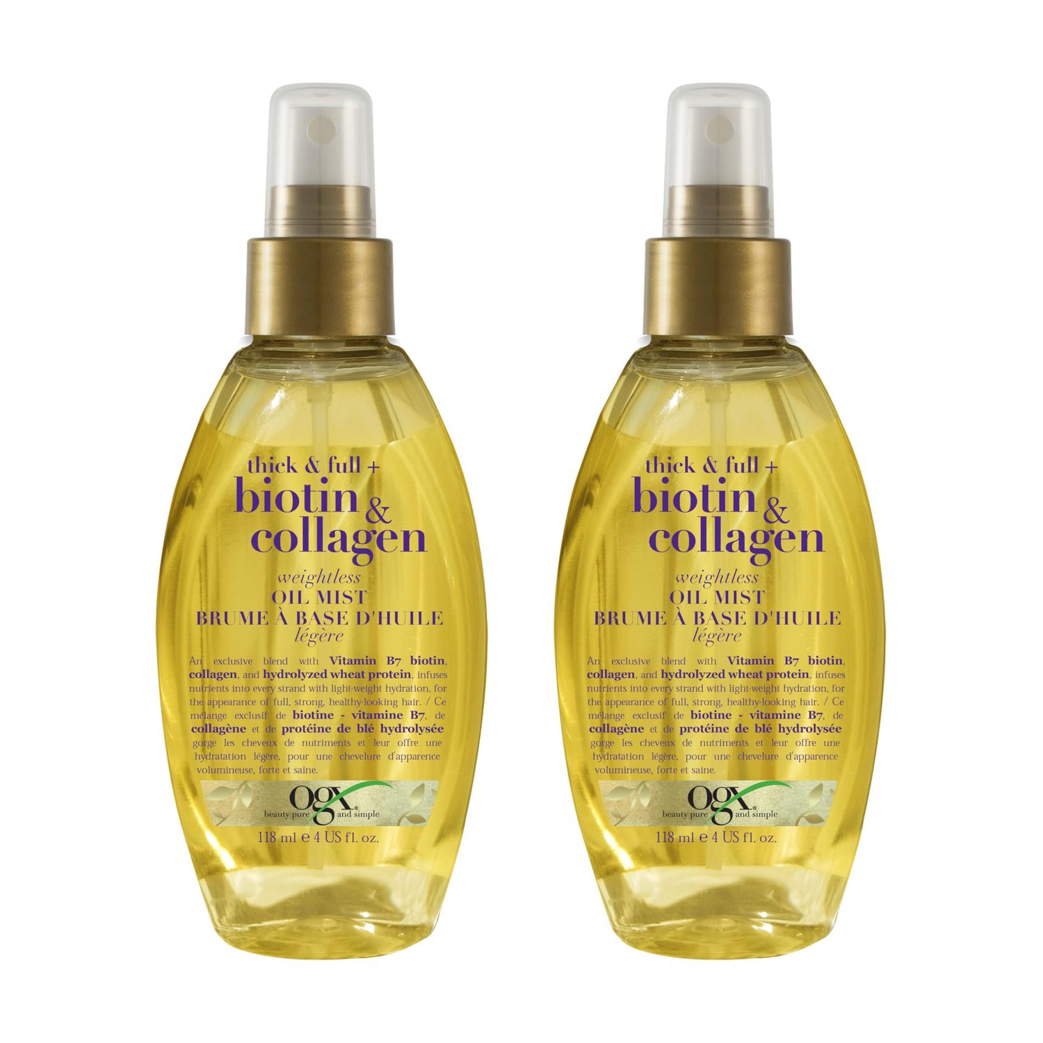 OGX Thick &amp; Full Biotin &amp; Collagen Weightless Oil Mist, 4 Fl Oz, 2 Pack