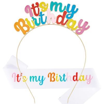 Chanaco Birthday Sash, Girl Headband Set, Tiara Crown, Women&#39;s Happy Birthday Decorations and Gifts