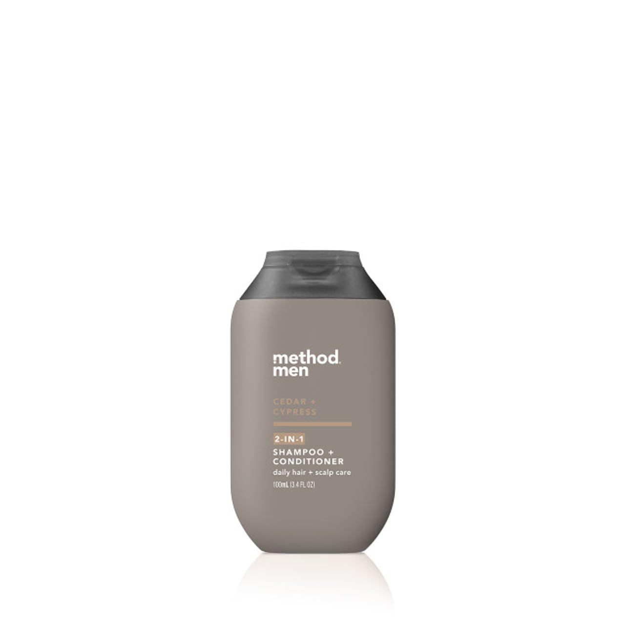 Method Men 2-in-1 Shampoo Plus Conditioner, Cedar and Cypress, Daily hair and Scalp Care, Paraben and Phthalate Free, Mini Travel Size 3.4 oz (Pack of 1)