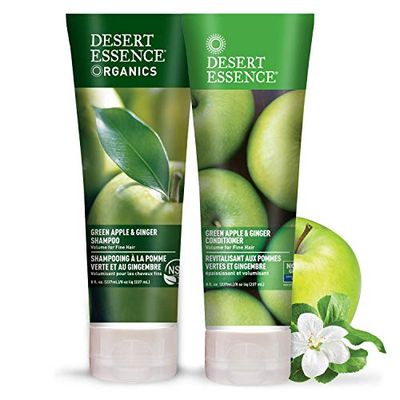 Desert Essence Green Apple &amp; Ginger Shampoo &amp; Conditioner Bundle - 8 Fl Ounce - Volume For Fine Hair - Natural - Deep Moisturizing - Antioxidants - Maca Root - Softer &amp; Shinier - Smooth &amp; Silky
