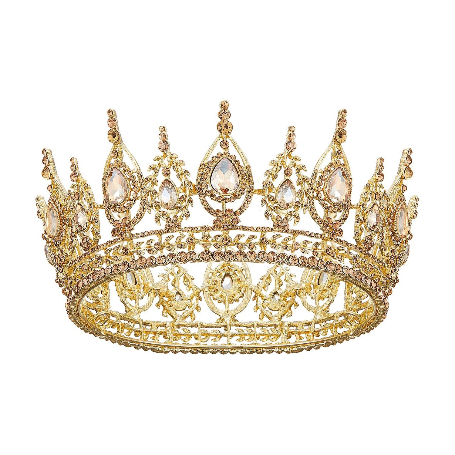 SWEETV Royal Queen Crown, Wedding Tiara for Bride, Rhinestone Tiaras and Crowns for Women, Costume Headpiece for Birthday Cosplay Party Celebration,Gold