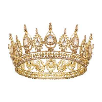 SWEETV Royal Queen Crown, Wedding Tiara for Bride, Rhinestone Tiaras and Crowns for Women, Costume Headpiece for Birthday Cosplay Party Celebration,Gold
