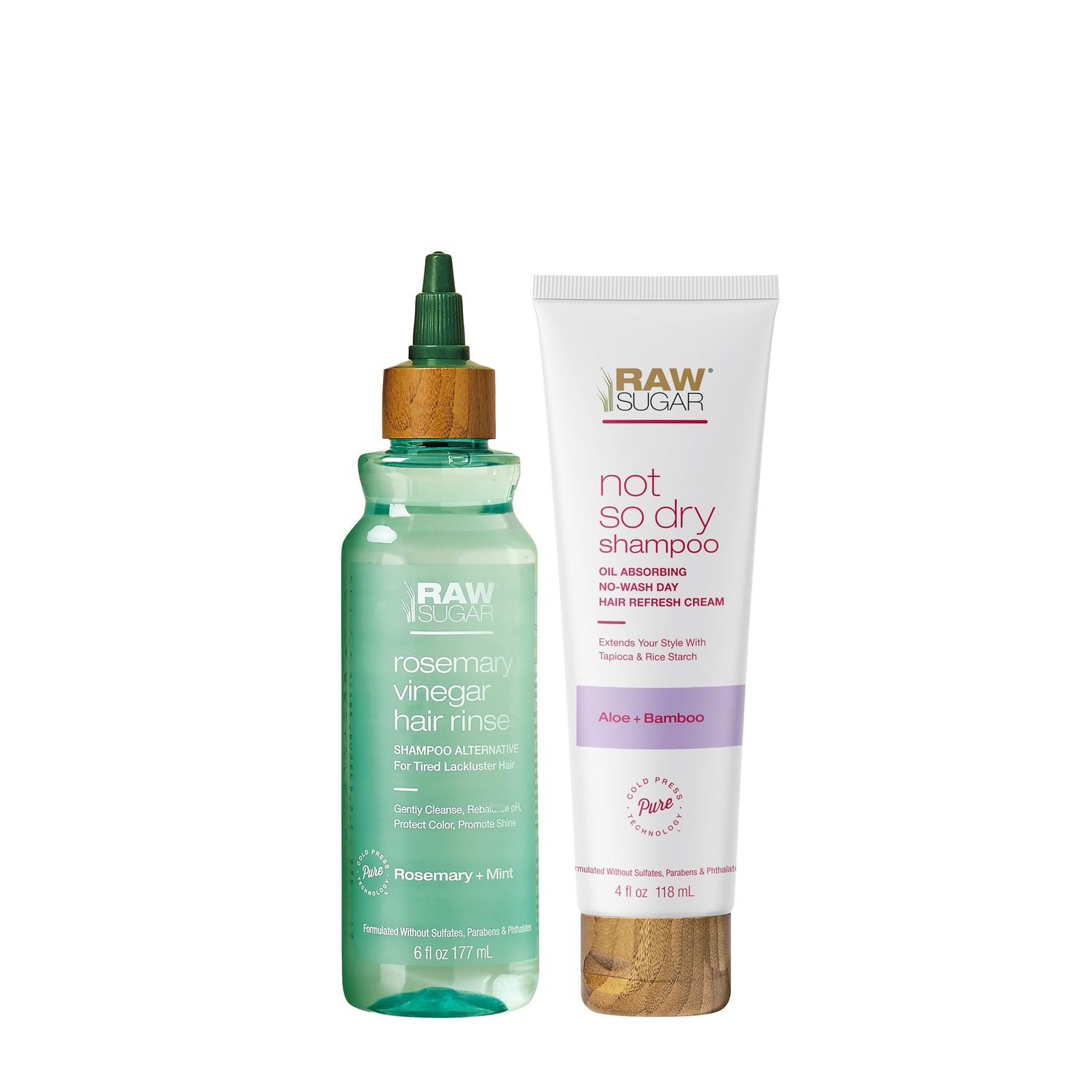 Raw Sugar Hair Care &amp; Styling Kit - Rosemary + Apple Cider Vinegar Rinse &amp; Not So Dry Shampoo, Formulated without Sulfates + Parabens, Cruelty Free &amp; Vegan