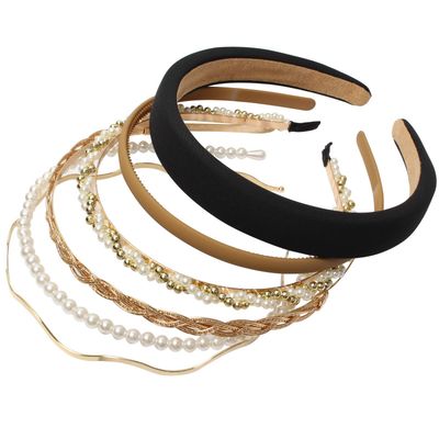 naibirdr 6PCS Different Designs Headbands for Women Gold Metal Hairband,Cute Pearl Hair Bands for Girls,Twisted Head Band,Black Padded Head Bands Set