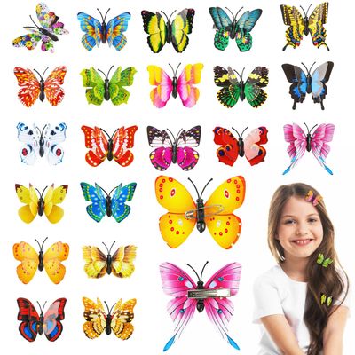 VGOODALL 25Pcs Butterfly Hair Clips and 25Pcs Butterfly Pins, Colorful 4D Plastic Hair Accessories for Girls DIY Crafts Home Decor