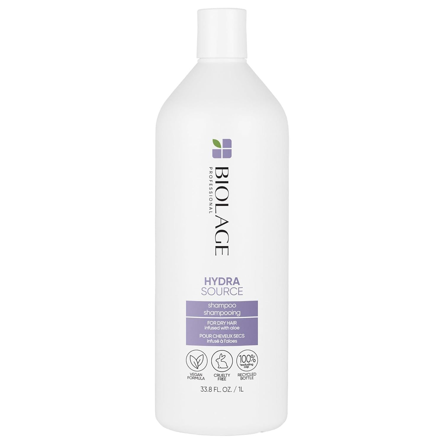 Biolage Hydra Source Shampoo - Softens &amp; Adds Shine, For Dry Hair, Infused with Micro-Filtered Aloe Vera &amp; Fermented Hyaluronic Acid, Vegan &amp; Paraben-Free, 33.8 Fl Oz, Packaging May Vary