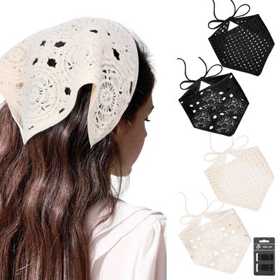 obeoby 4 PCS Crochet Bandanas Headscarf, Women Hair Scarf Headband for Girls with Hair Pins