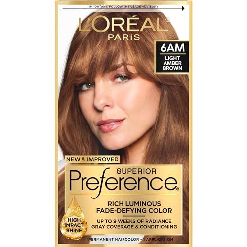 L&#39;Oreal Paris Superior Preference Fade-Defying + Shine Permanent Hair Color, 6AM Light Amber Brown, Pack of 1, Hair Dye
