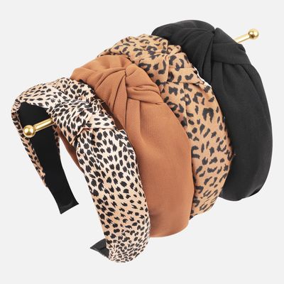 Sept Montagne Top Knotted Headband for Women Trendy 4 Pack, Wide Head Bands for Women&#39;s Hair Knotted, Chunky Cute Women&#39;s Headbands Fashion, Black Brown Leopard