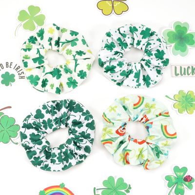 St. Patrick's Day Hair Ties Green Shamrock Hair Scrunchies for Women Teen Girls Lucky Rainbow Elastic St. Patrick's Day Decor Hair Accessories Gifts