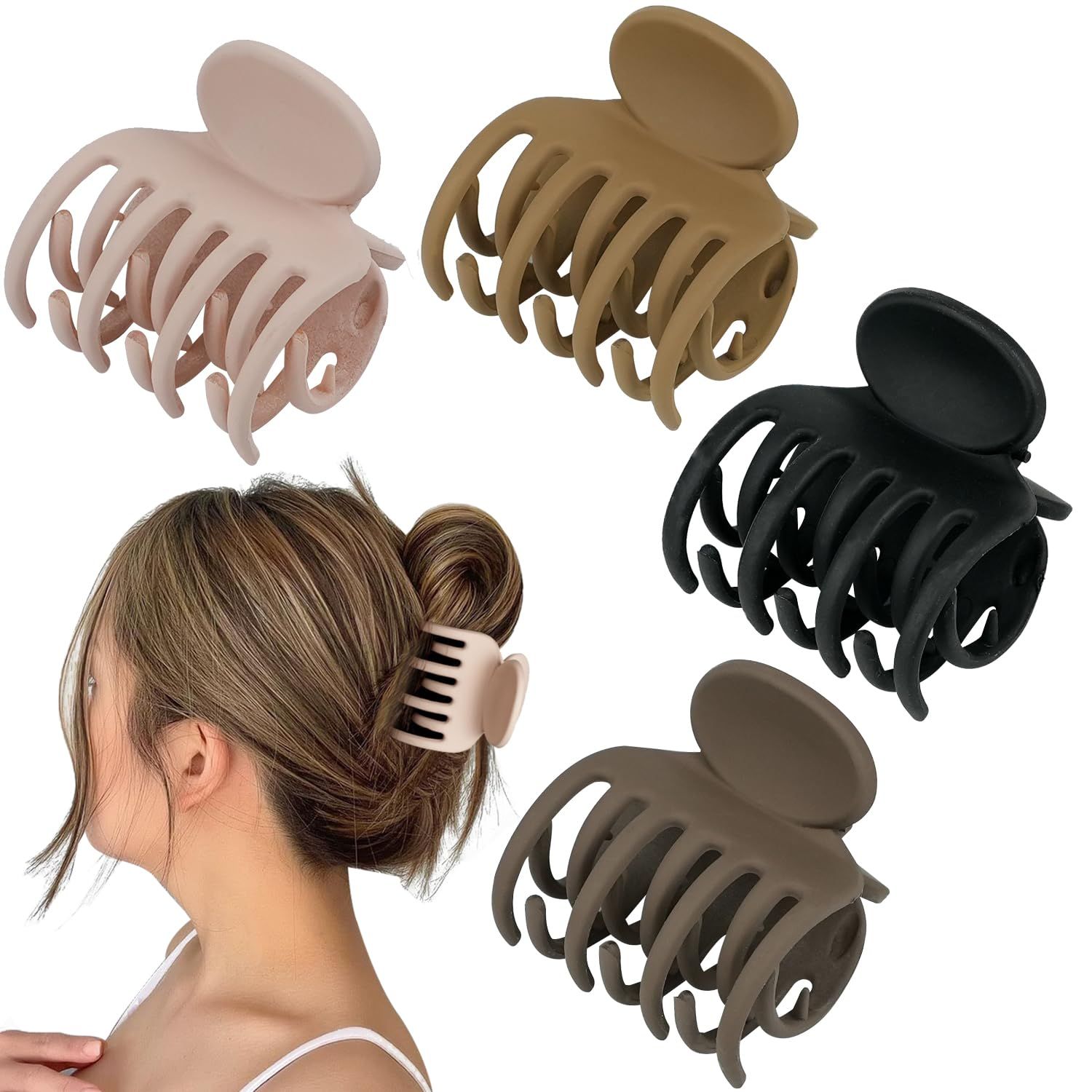 Medium Hair Clips for Thin Fine Hair, 1.5&#39;&#39; Small Claw Hair Clips for Women and Girls, Matte Double Row Jaw Clip Non Slip Hair Claw Neutral Color (4 pack)