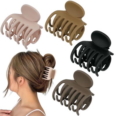 Medium Hair Clips for Thin Fine Hair, 1.5&#39;&#39; Small Claw Hair Clips for Women and Girls, Matte Double Row Jaw Clip Non Slip Hair Claw Neutral Color (4 pack)