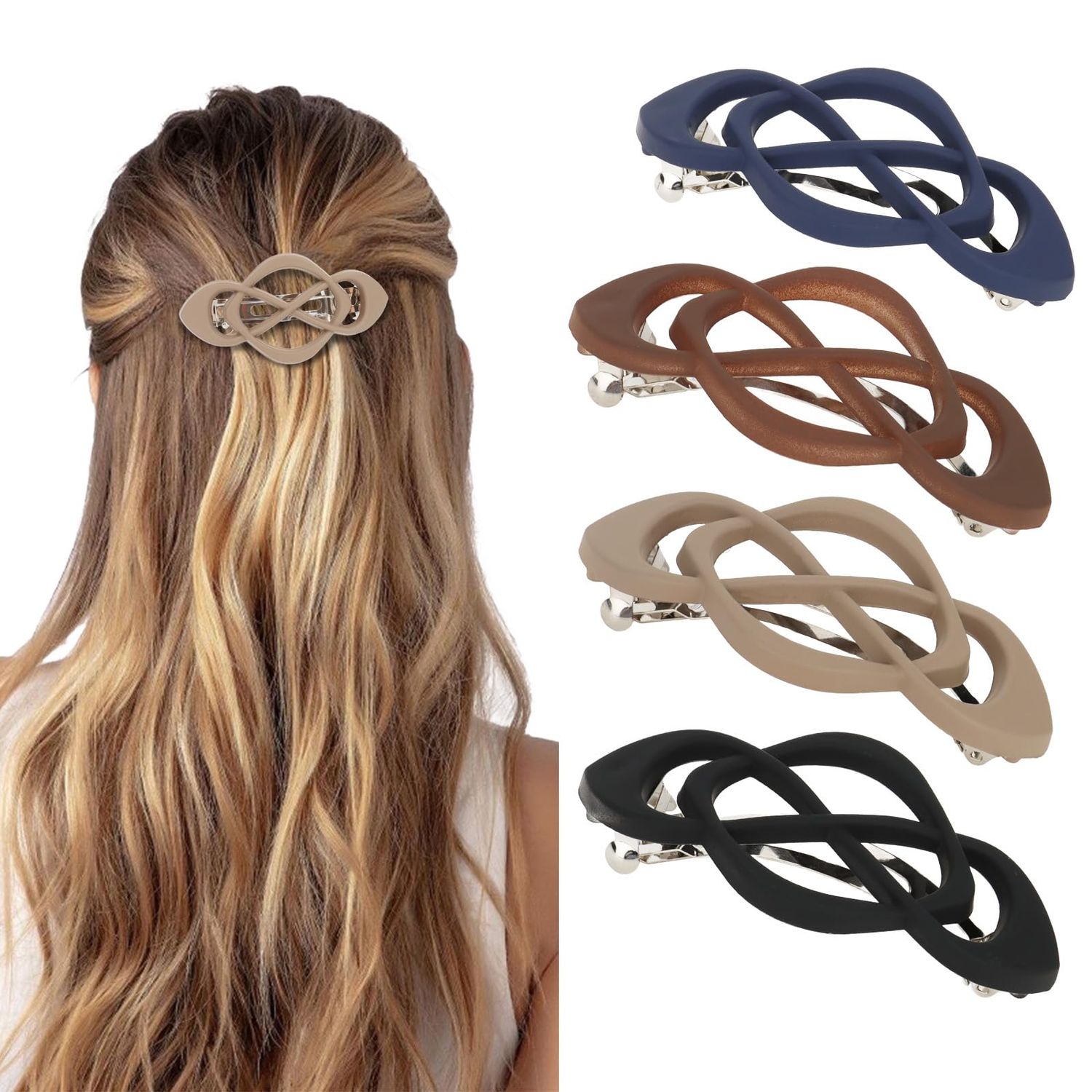 Vintage French Barrette Clips - 4 Pack Hair Accessories for Women &amp; Girls, Thick to Thin Hair