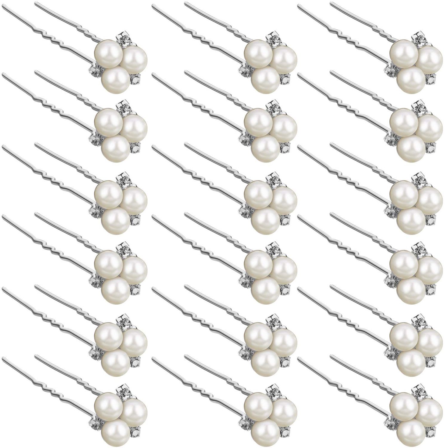 WILLBOND 18 Pcs Pearl Hair Pins Bridal Wedding Hair Accessories Crystal Bobby Pin for Brides Bridesmaids Flower Women Girls(Silver)