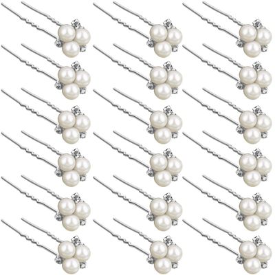 WILLBOND 18 Pcs Pearl Hair Pins Bridal Wedding Hair Accessories Crystal Bobby Pin for Brides Bridesmaids Flower Women Girls(Silver)