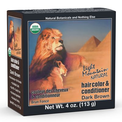 Light Mountain Henna Hair Color &amp; Conditioner - Dark Brown Hair Dye for Men/Women, Organic Henna Leaf Powder and Botanicals, Chemical-Free, Semi-Permanent Hair Color, 4 Oz