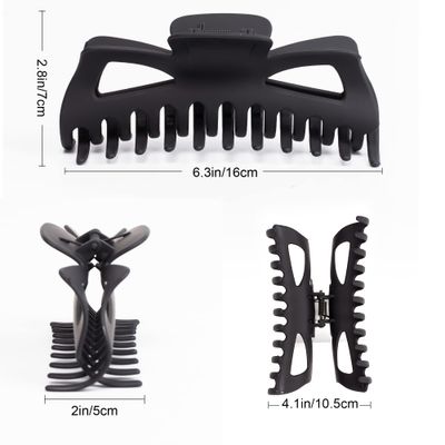 Antmoilios Extra Large Claw Clips for Thick Hair, 6.3 Inch Strong Hold Matte Jumbo Accessories for Women Long Curly Hair Cute Nonslip Big Jaw Clip French Giant Hair Clip 4 Pack (Black, Brown leopard)