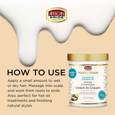 African Pride Moisture Miracle Coconut Oil &amp; Baobab Oil Leave-In Hair Cream - Provides Intense Moisture &amp; Helps Repair Natural Coils &amp; Curls, Hydrates &amp; Strengthens, 18 oz