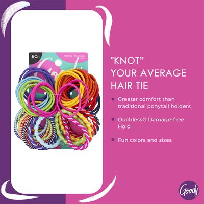 Goody Kids Ouchless Elastic Hair Ties - 60 Ct, Assorted Colors, 2MM Rubber Bands for Hair, Pain-Free Hair Accessories for Girls & Boys, Made for Long-Lasting Braids, Ponytails & More, For Fine Hair