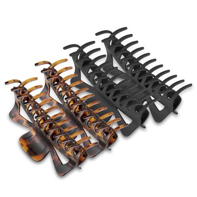 Antmoilios Extra Large Claw Clips for Thick Hair, 6.3 Inch Strong Hold Matte Jumbo Accessories for Women Long Curly Hair Cute Nonslip Big Jaw Clip French Giant Hair Clip 4 Pack (Black, Brown leopard)