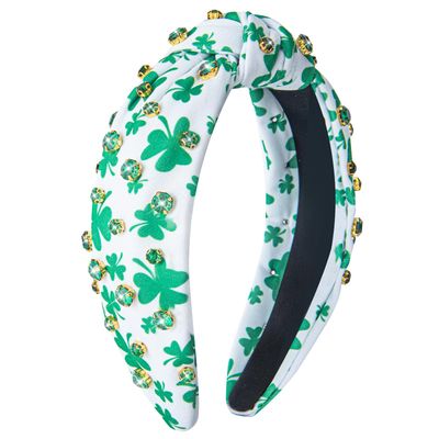 Yoshiky St. Patrick&#39;s Day Headbands for Women Girls Outfit, Green Shamrock Hair Accessories, Embellished Crystal Rhinestone Knotted Headband, Irish St Patrick Holiday Decoration Gifts