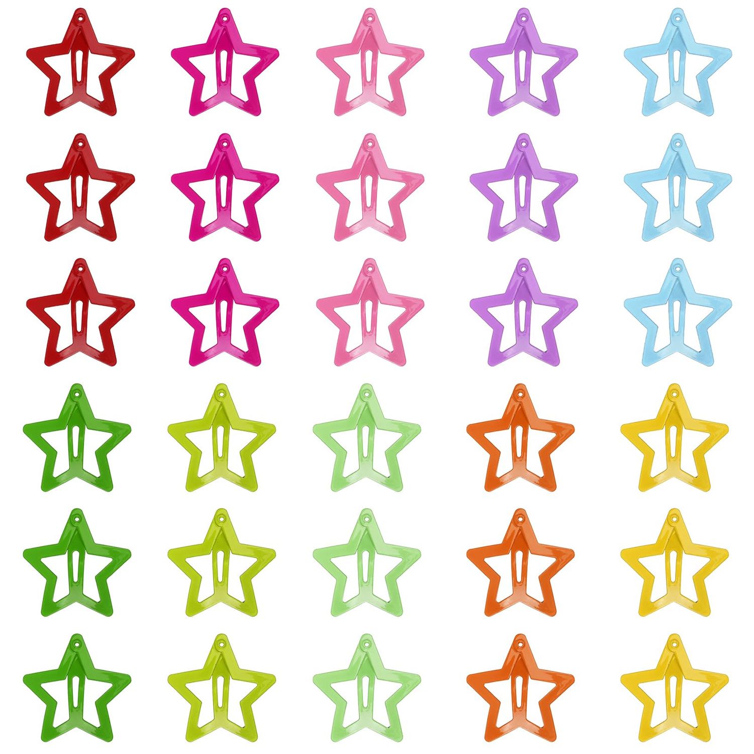 30 Pcs Colorful Snap Kawaii Hair Clips, Barrettes and Cute Hairpins for Girls - Non-Slip Star Hair Accessories