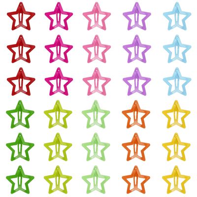 30 Pcs Colorful Snap Kawaii Hair Clips, Barrettes and Cute Hairpins for Girls - Non-Slip Star Hair Accessories