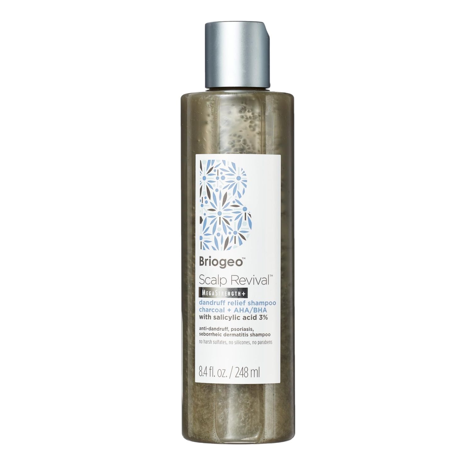 Briogeo Scalp Revival Megastrength Dandruff Shampoo, Charcoal + AHA/BHA with Salicylic Acid 3%, Anti-Dandruff Shampoo to Soothe a Dry, Flaky, Itchy Scalp, Vegan, Cruelty-Free, 8.4 fl oz