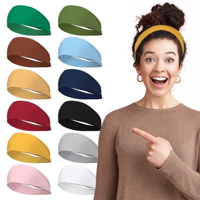 LOTUS78, Pack of 12 Wide Headbands for Women Non Slip, Fashionable Sports Hair Bands for Women&#39;s Hair, Soft Elastic Stretchy Head bands, Yoga Workout Headbands for Women Daily Fashion(Feel icon)