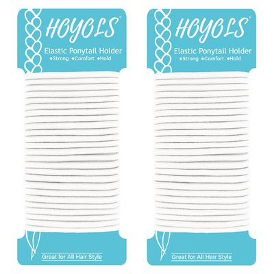 Hoyols Ponytail Holders, No Metal Braided Hair Bands Elastic Thick Tie for Women Thick Fine Curly Hair gomas para el pelo 50 Count 4mm (White)