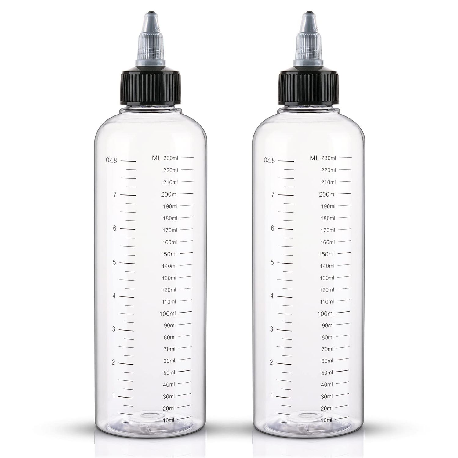 Cosywell Applicator Bottle for Hair 8.5oz 2 Pack Hair Squeeze Bottles with Graduated Scale Hair Dye Applicator Bottle Twist-On Top Tip Cap Empty Plastic Hair Color Oil Bottle