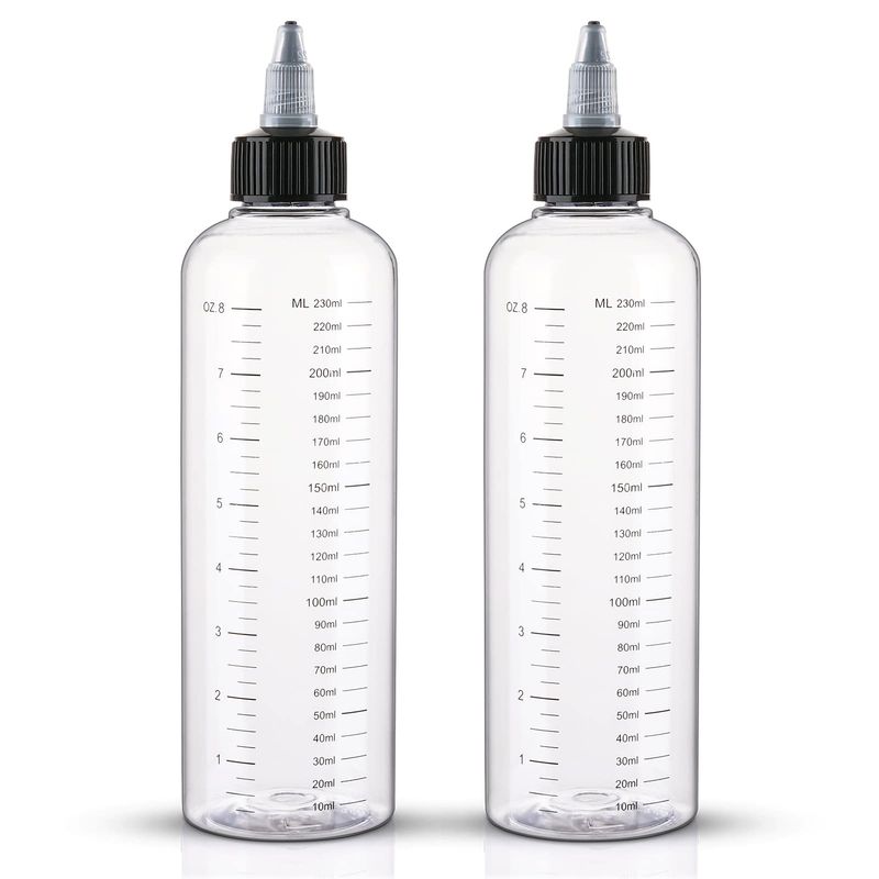 Cosywell Applicator Bottle for Hair 8.5oz 2 Pack Hair Squeeze Bottles with Graduated Scale Hair Dye Applicator Bottle Twist-On Top Tip Cap Empty Plastic Hair Color Oil Bottle
