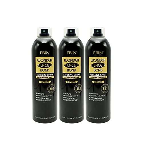 EBIN NEW YORK Wonder Lace Bond Adhesive Spray Supreme 3pack - Extreme Firm Hold 6.08oz/ 180ml | Active Use, Fast Drying, No Residue, No Build-up, Powerful Hold, All-Day Hold, Daily Wig Application