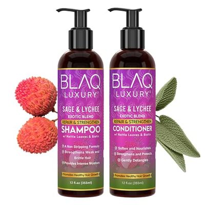 Blaq Luxury - Repair and Strengthen Biotin Shampoo &amp; Conditioner for Women with Sage, Lychee, &amp; Nettle | Repairs Damaged and Thinning Hair | Reduces Breakage | Visibly Stronger Hair | 12oz