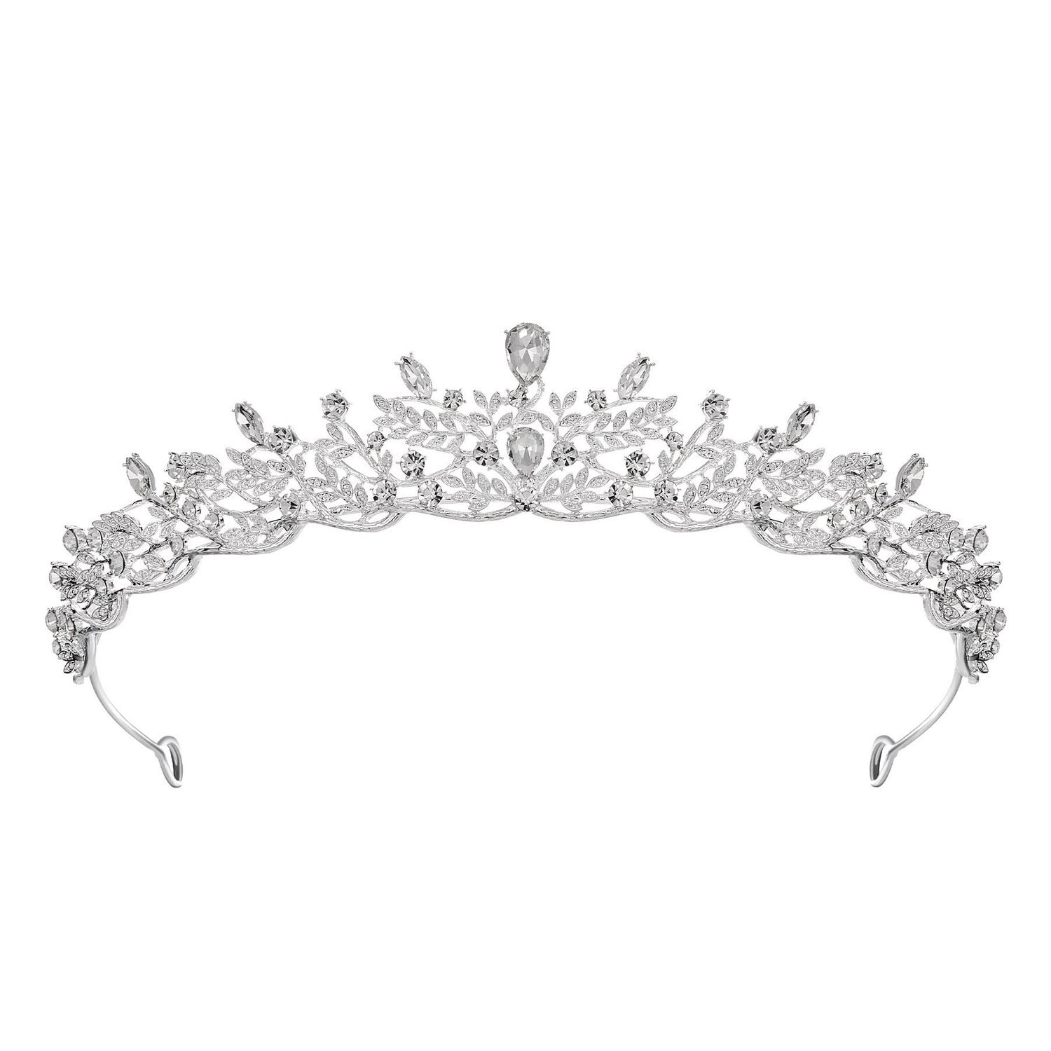 SWEETV Silver Tiara Crown for Women,Princess Tiaras for Girls,Crystal Retro Hair Accessories for Wedding Birthday Prom Pageant Quinceanera