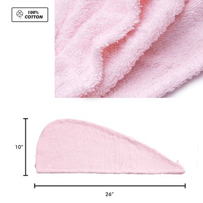 KEEPOZ Hair Towel Wrap Quick Dry 100% Cotton Super Absorbent Turban Head Wrap for Women with Button, Non Microfiber Anti Frizz Hair Products, Hair Cap for Curly, Long &amp; Thick Hair (Pink, 1 Pc)