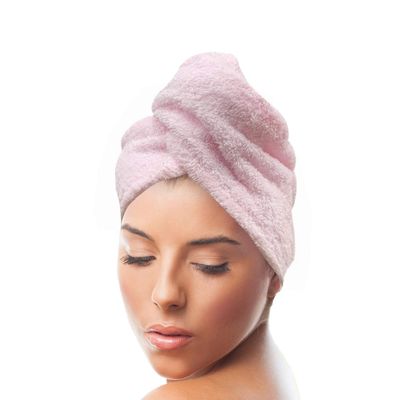 KEEPOZ Hair Towel Wrap Quick Dry 100% Cotton Super Absorbent Turban Head Wrap for Women with Button, Non Microfiber Anti Frizz Hair Products, Hair Cap for Curly, Long &amp; Thick Hair (Pink, 1 Pc)